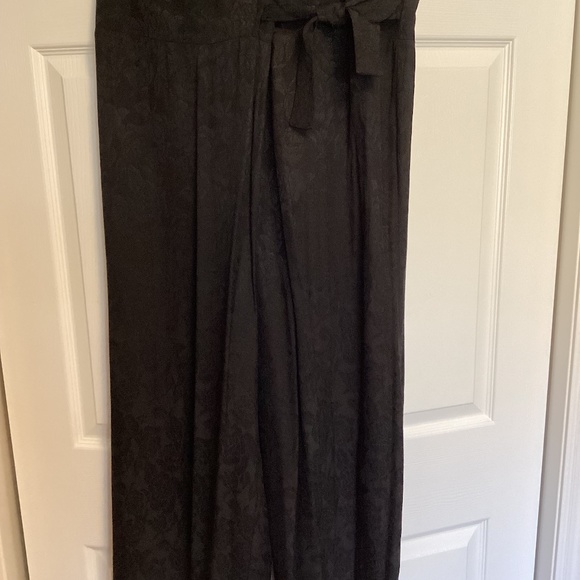 Black Jacquard Wrap Around Pants - Picture 1 of 3
